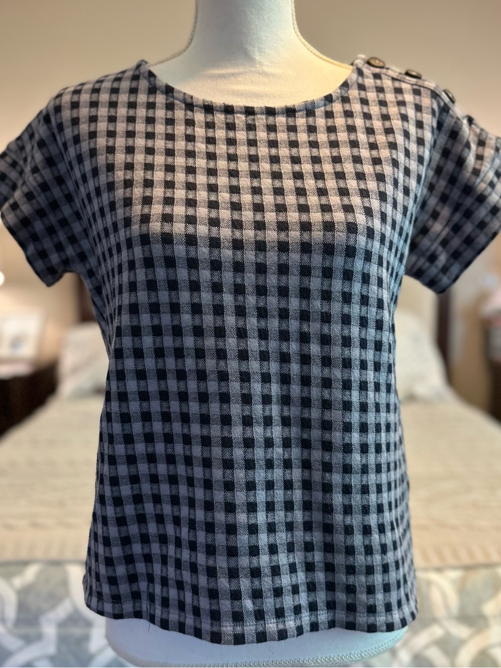Madewell Gingham Knit Button-Shoulder Top